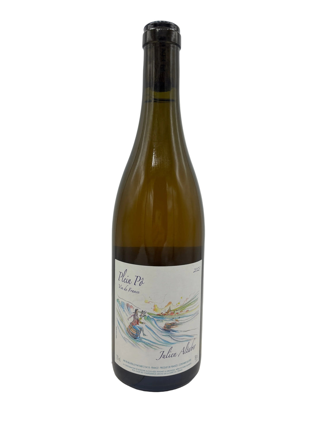 Julien Altaber Plein Po 2020 Aligoté white wine bottle with watercolor boat label