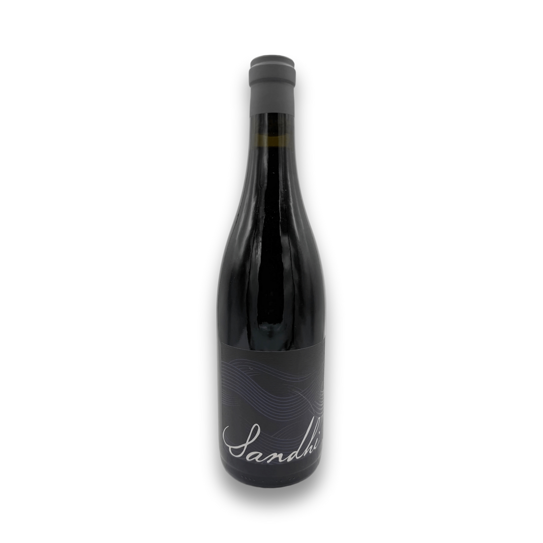 Sandhi Pinot Noir Sta. Rita Hills 2023 red wine bottle with matte black label and cursive logo