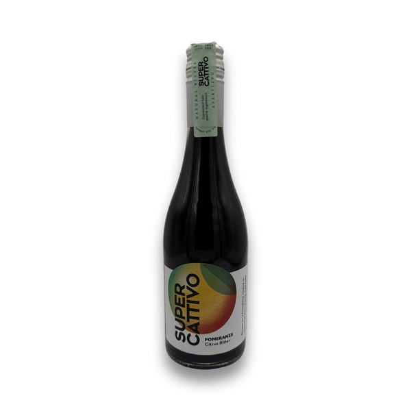 Super Cattivo Pomeranze bitter aperitivo in dark glass bottle with citrus label