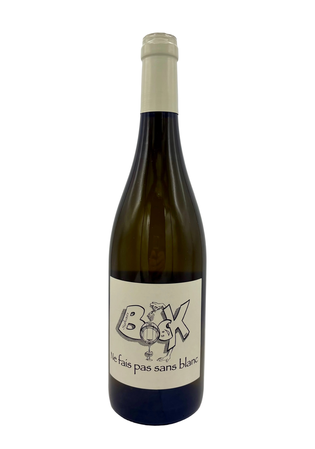 Sylvain Bock Ne Fais Pas Sans Blanc 2024 white wine bottle with cream label and black line art