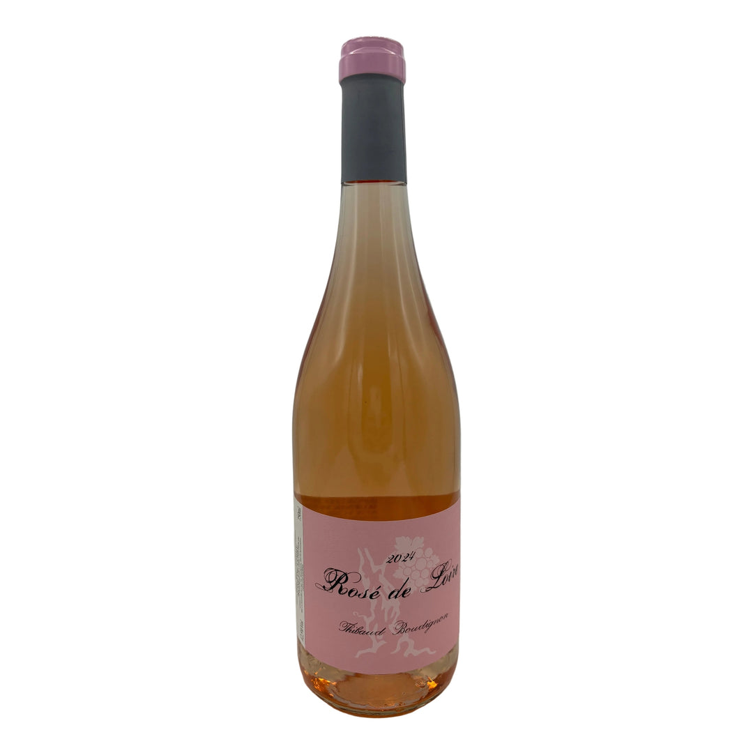 Wine bottle with a pink label on a white background
