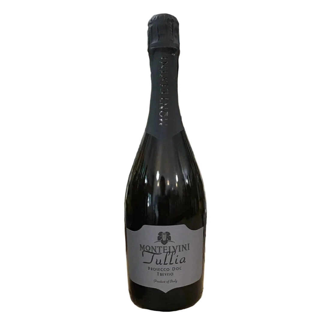 Bottle of Montelivini Tullia sparkling prosecco wine on a white background