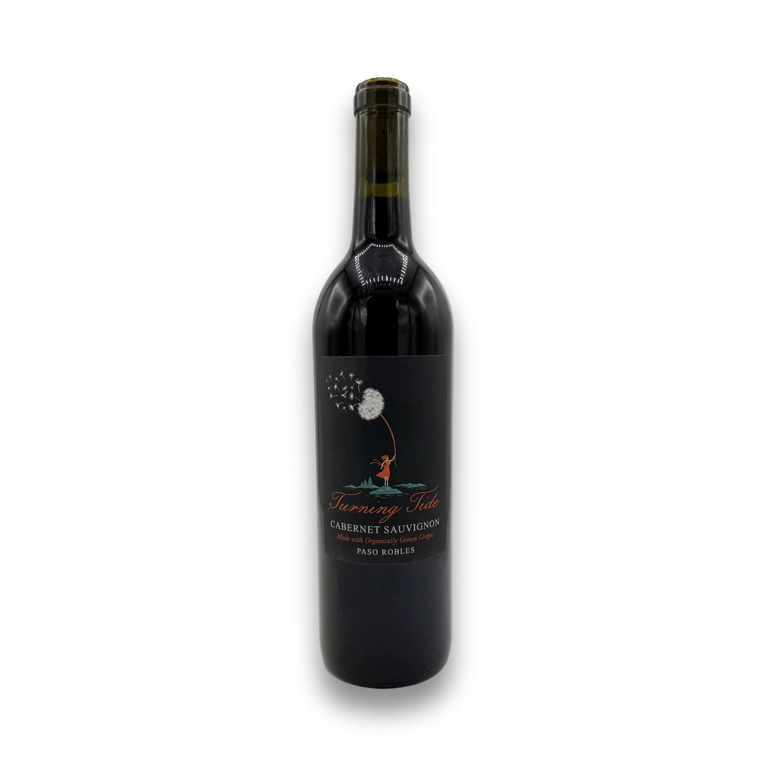 Turning Tide Central Coast Cabernet Sauvignon 2023 bottle with organic label and Paso Robles text