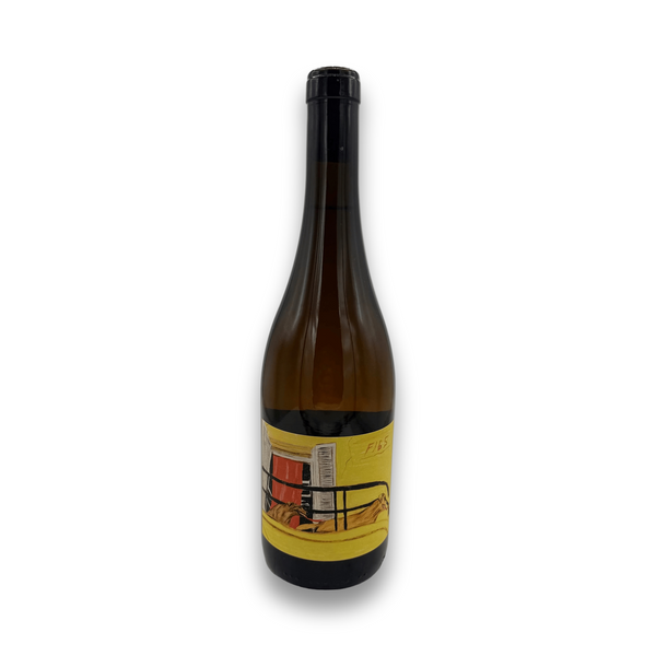Vino Figura Fig 5 2024 white wine bottle with yellow label and hand-drawn art
