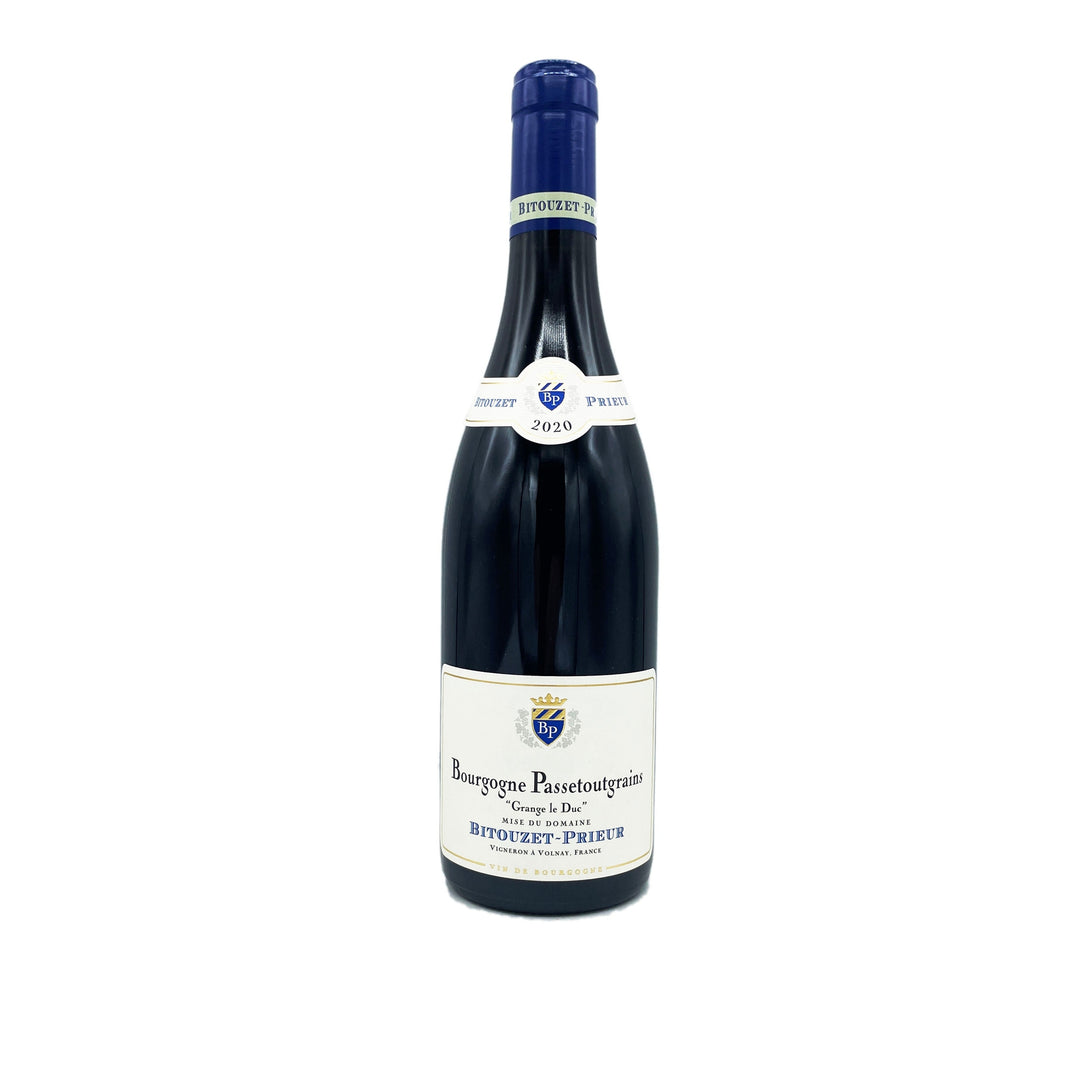 A bottle of Bitouzet-Prieur Passetoutgrains Grange Le Duc 2022 wine with a label indicating it is a red wine from France, specifically Burgundy.
